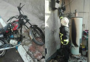 آتش‌سوزی به خاطر مجاورت آب‌گرمکن و موتورسیکلت