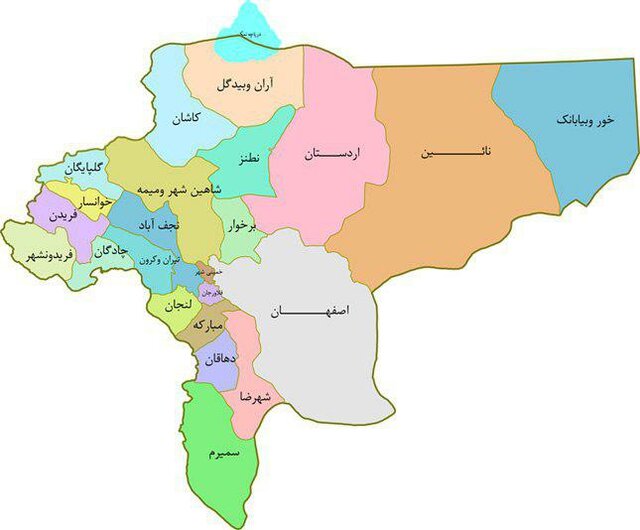 نقشه اصفهان به تفکیک شهرستان‌ها