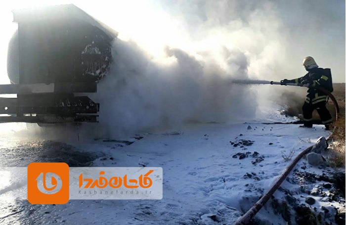 مهار آتش‌سوزی تانکر حامل گازوئیل در جاده کاشان نطنز3